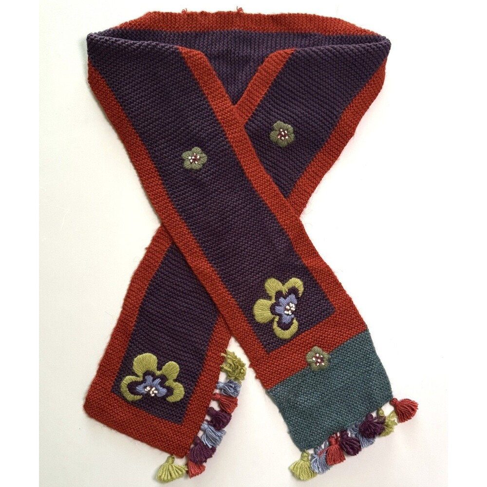Little Journeys Chicago Alpaca Wool Blend Knit Scarf 65” Floral Tassels Boho